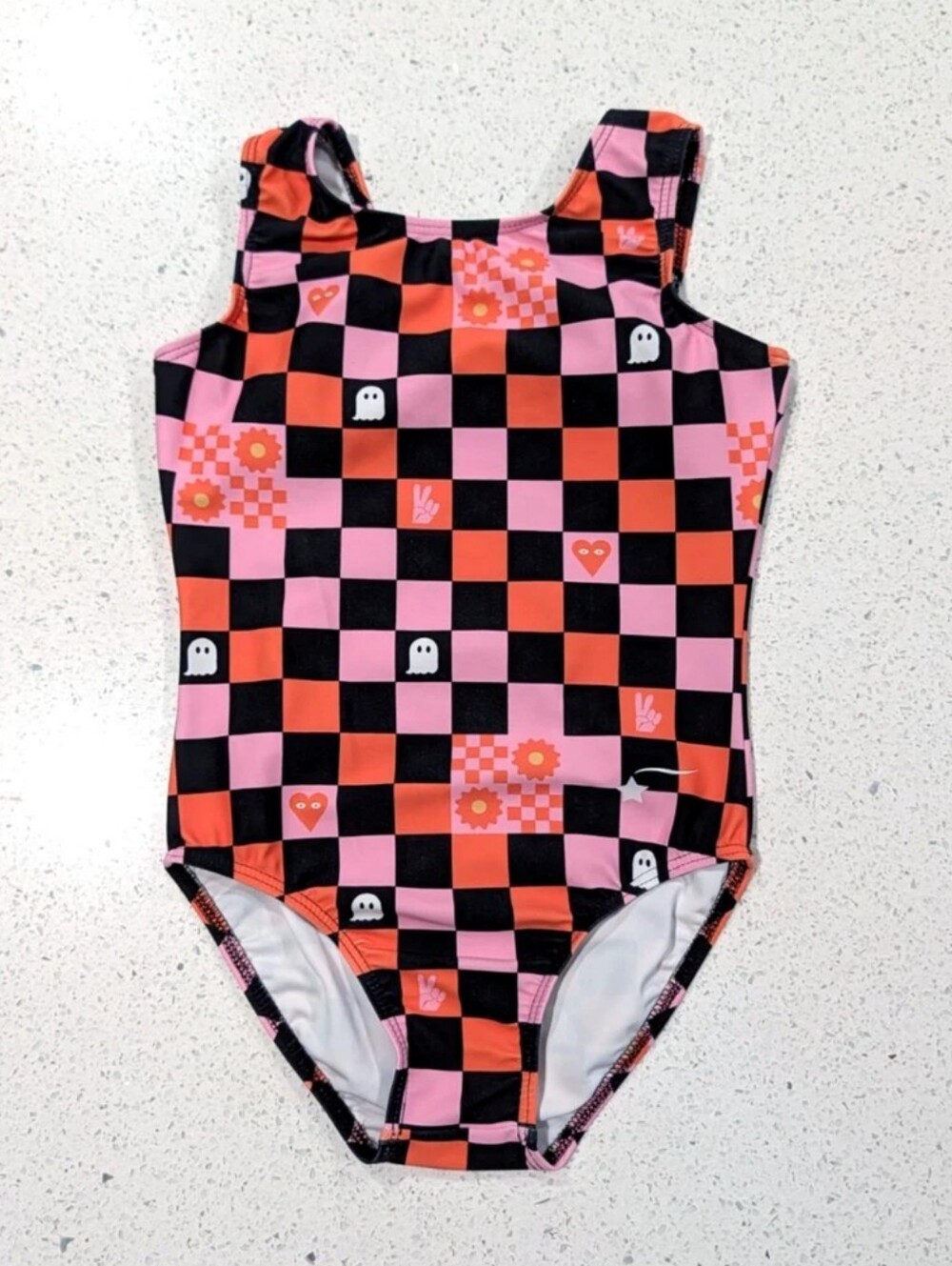 HALLOWEEN Destira Gymnastics Dance Leotard Small ULTRA SOFT CHECKERBOARD Ghost👻